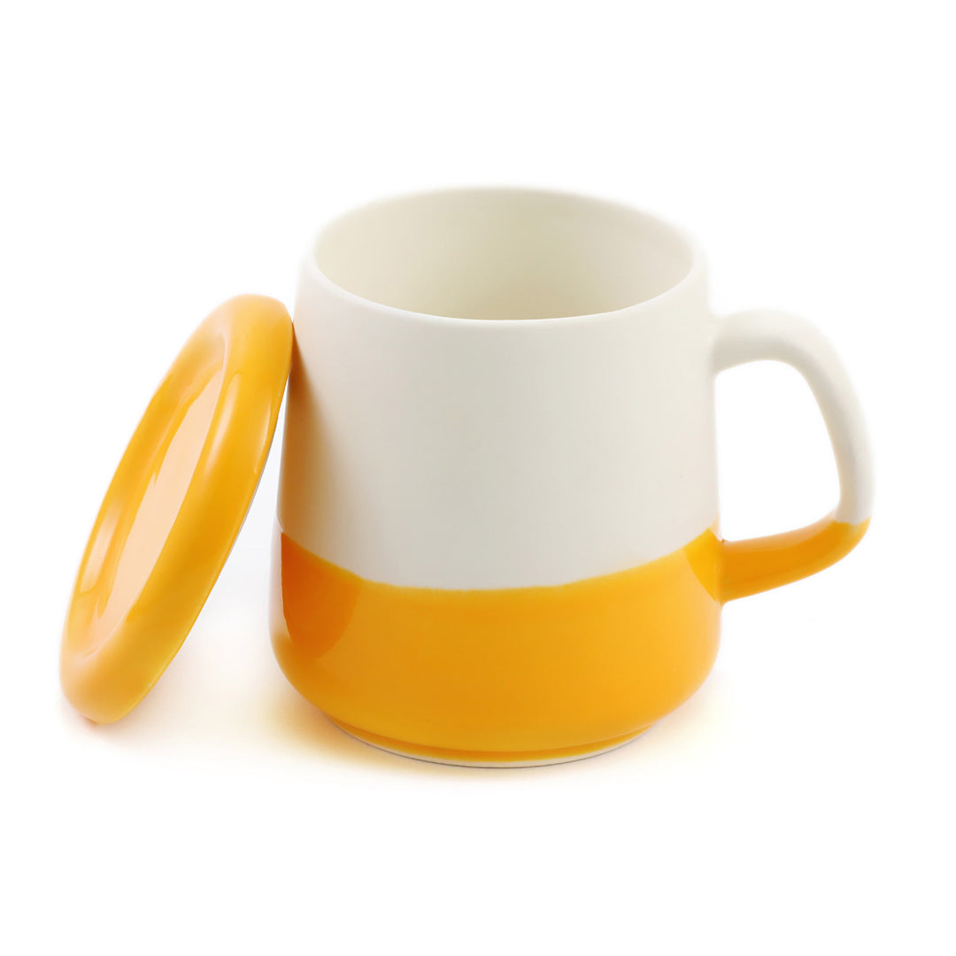 Two-Tone Ceramic Mug with Lid - White & Orange