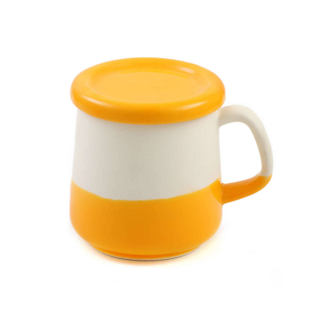 Two-Tone Ceramic Mug with Lid - White & Orange