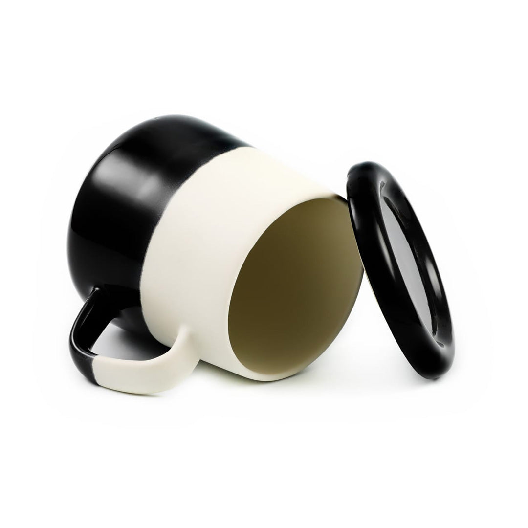 Two-Tone Ceramic Mug with Lid  - Black & White