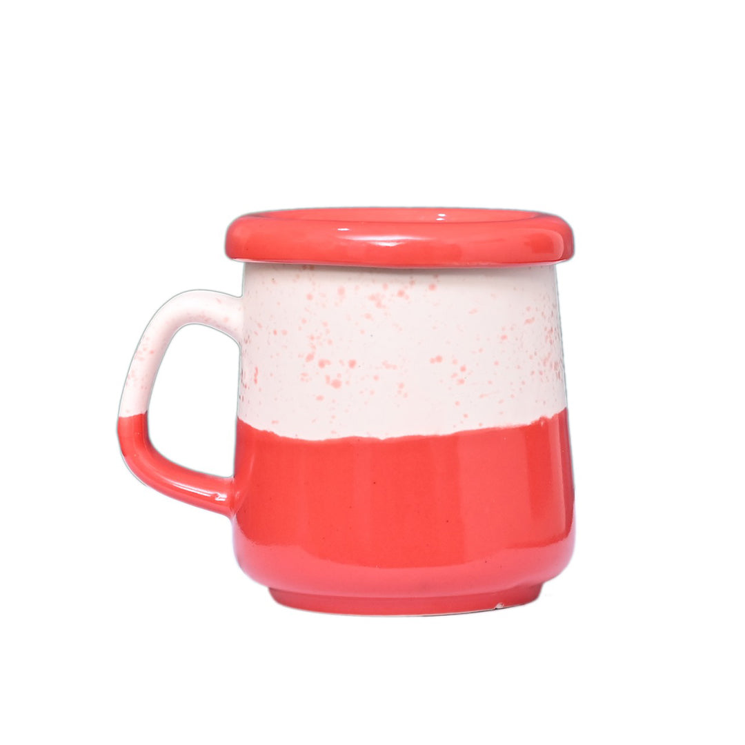 Two-Tone Ceramic Mug with Lid  - White & Coral