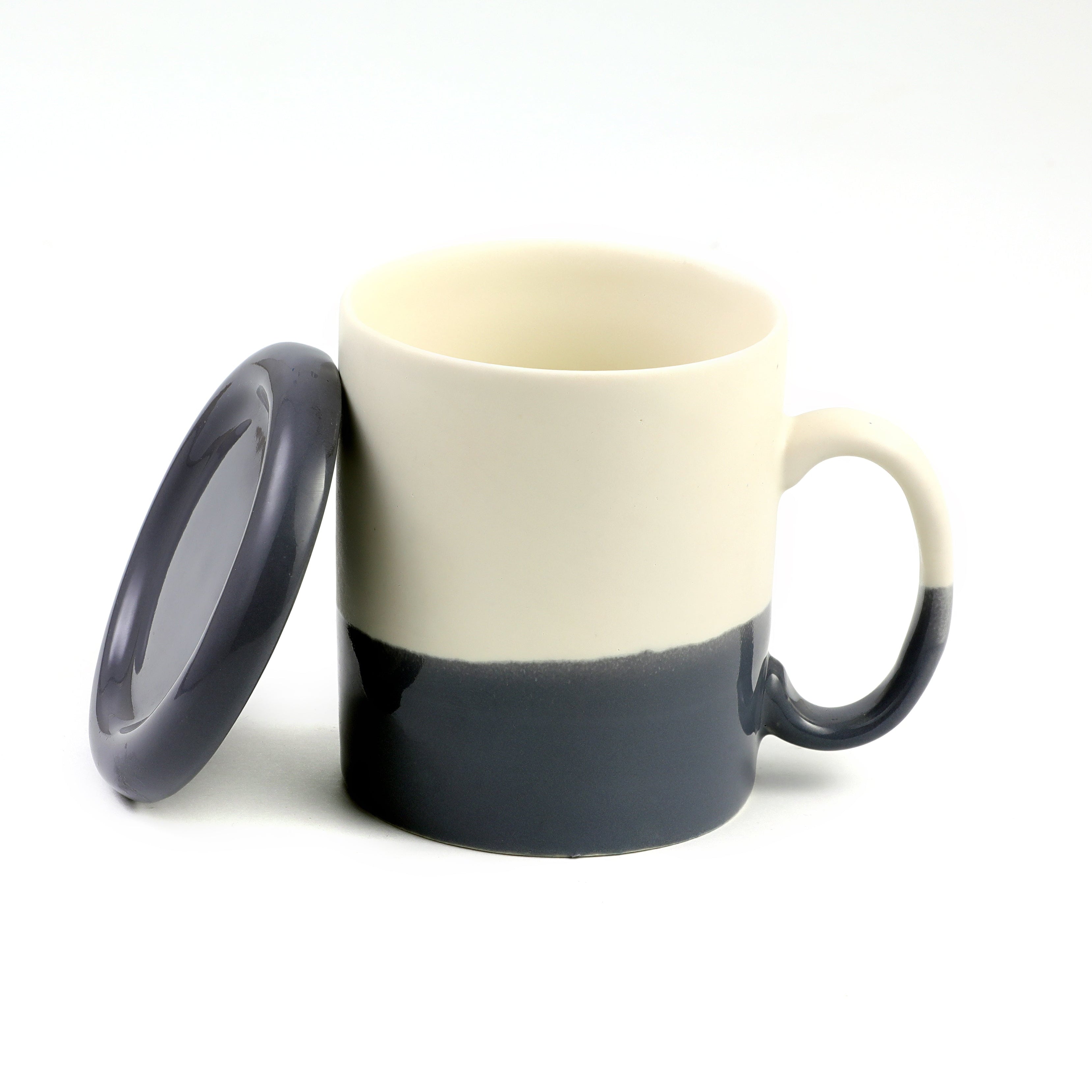 Charcoal Gray & White Juice Mug With Lid
