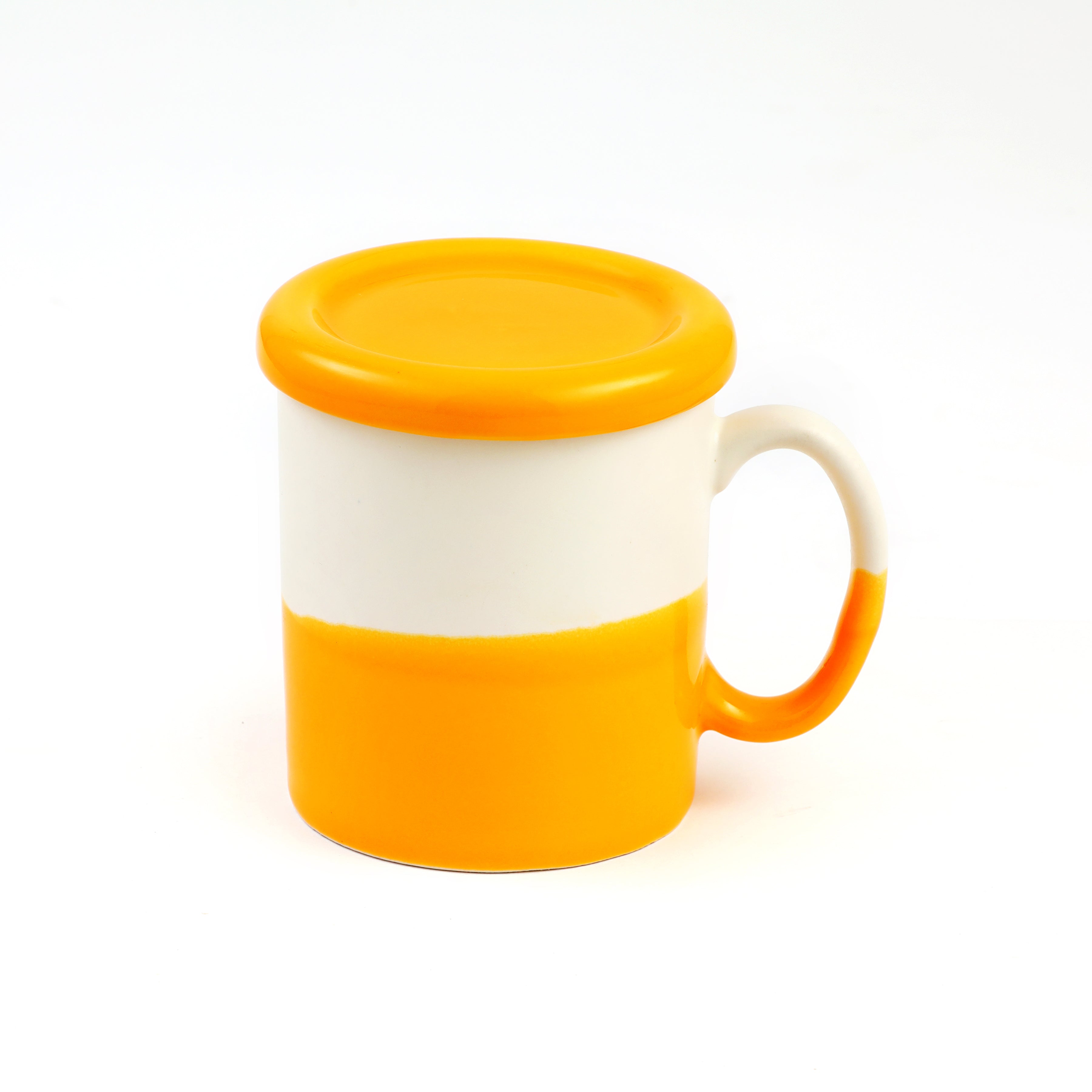 Yellow & White Juice Mug With Lid