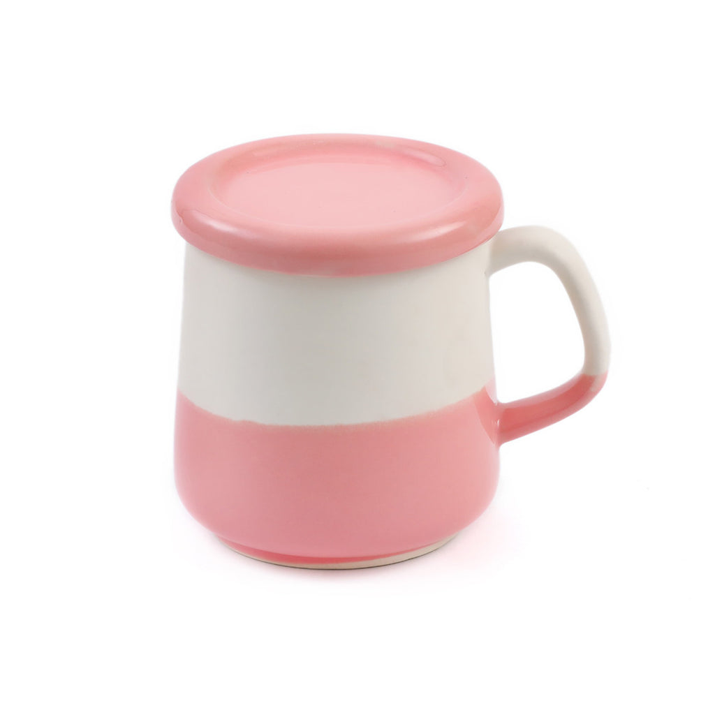 Two-Tone Ceramic Mug with Lid - White & Pink