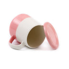 Two-Tone Ceramic Mug with Lid - White & Pink