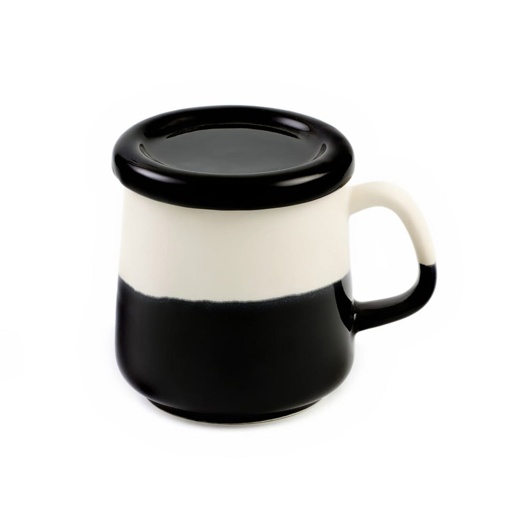 Two-Tone Ceramic Mug with Lid  - Black & White