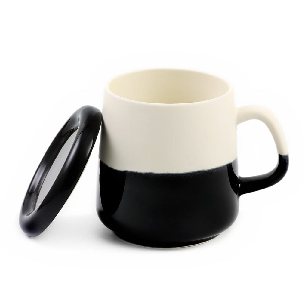 Two-Tone Ceramic Mug with Lid  - Black & White