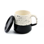 Two-Tone Dotted Ceramic Mug with Lid  - Black & White
