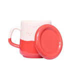 Two-Tone Ceramic Mug with Lid  - White & Coral
