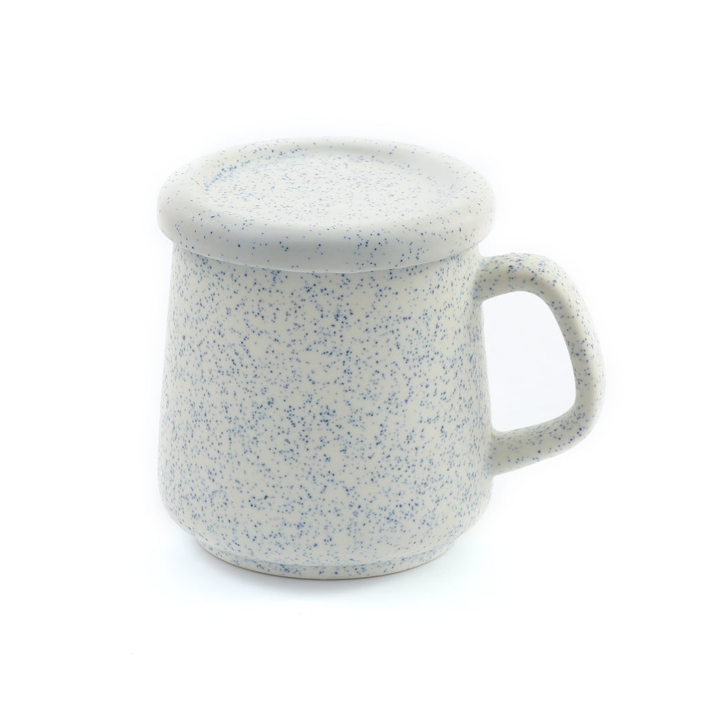 Textured White Ceramic Big Mug with Lid