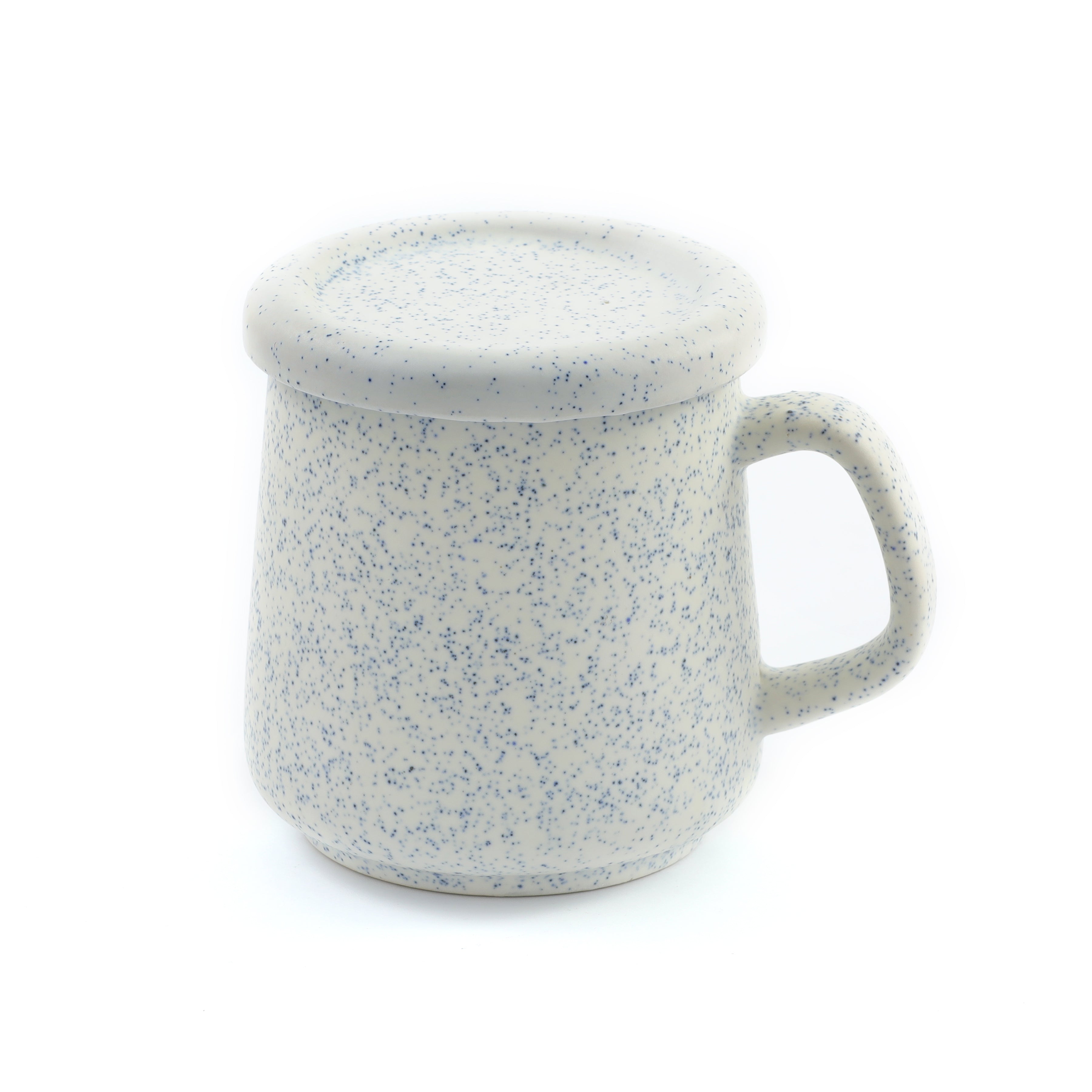 Textured White Ceramic Big Mug with Lid