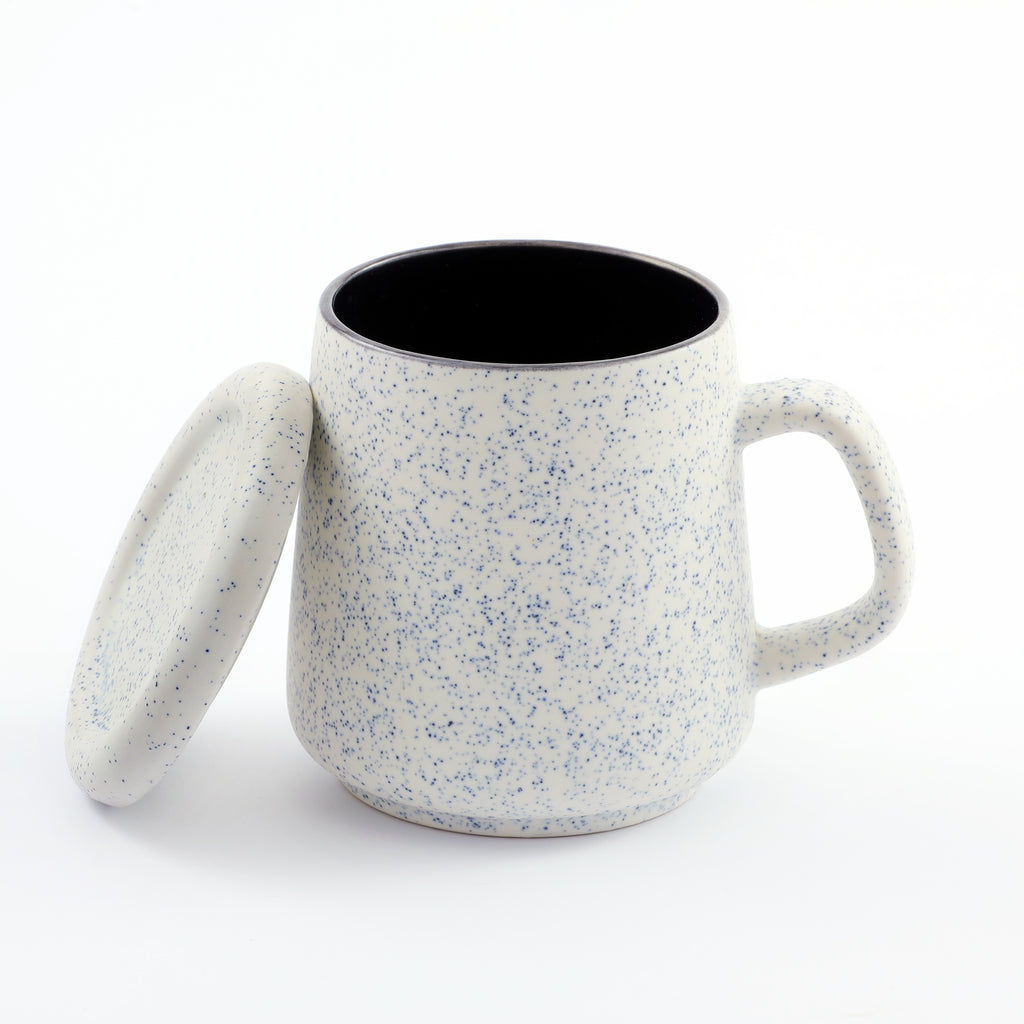 Textured White Ceramic Big Mug with Lid