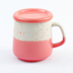 Two-Tone Dotted Ceramic Mug with Lid - Pink & White