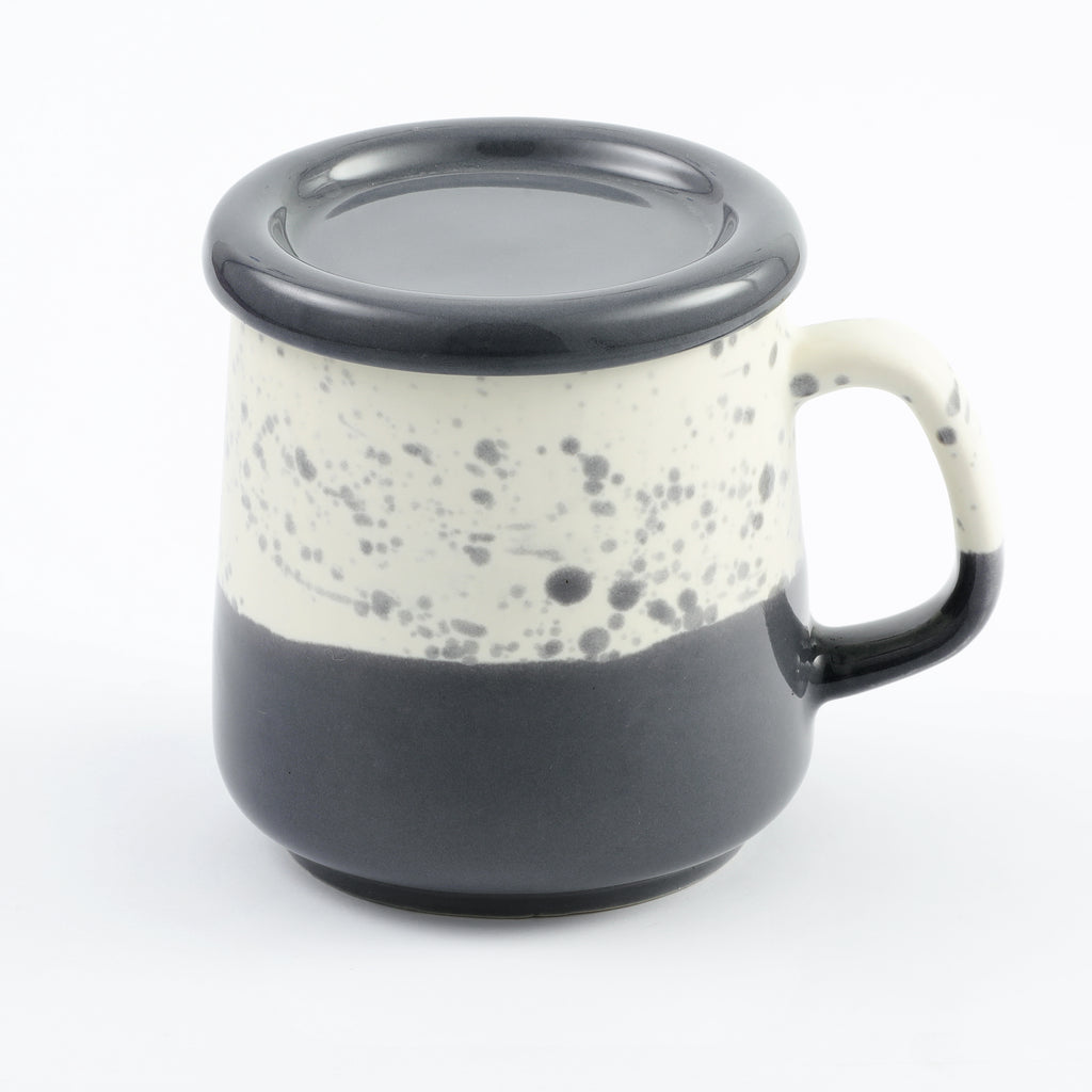 Two-Tone Dotted Ceramic Mug with Lid - Gray & White