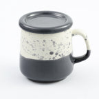Two-Tone Dotted Ceramic Mug with Lid - Gray & White