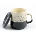 Two-Tone Dotted Ceramic Mug with Lid - Gray & White