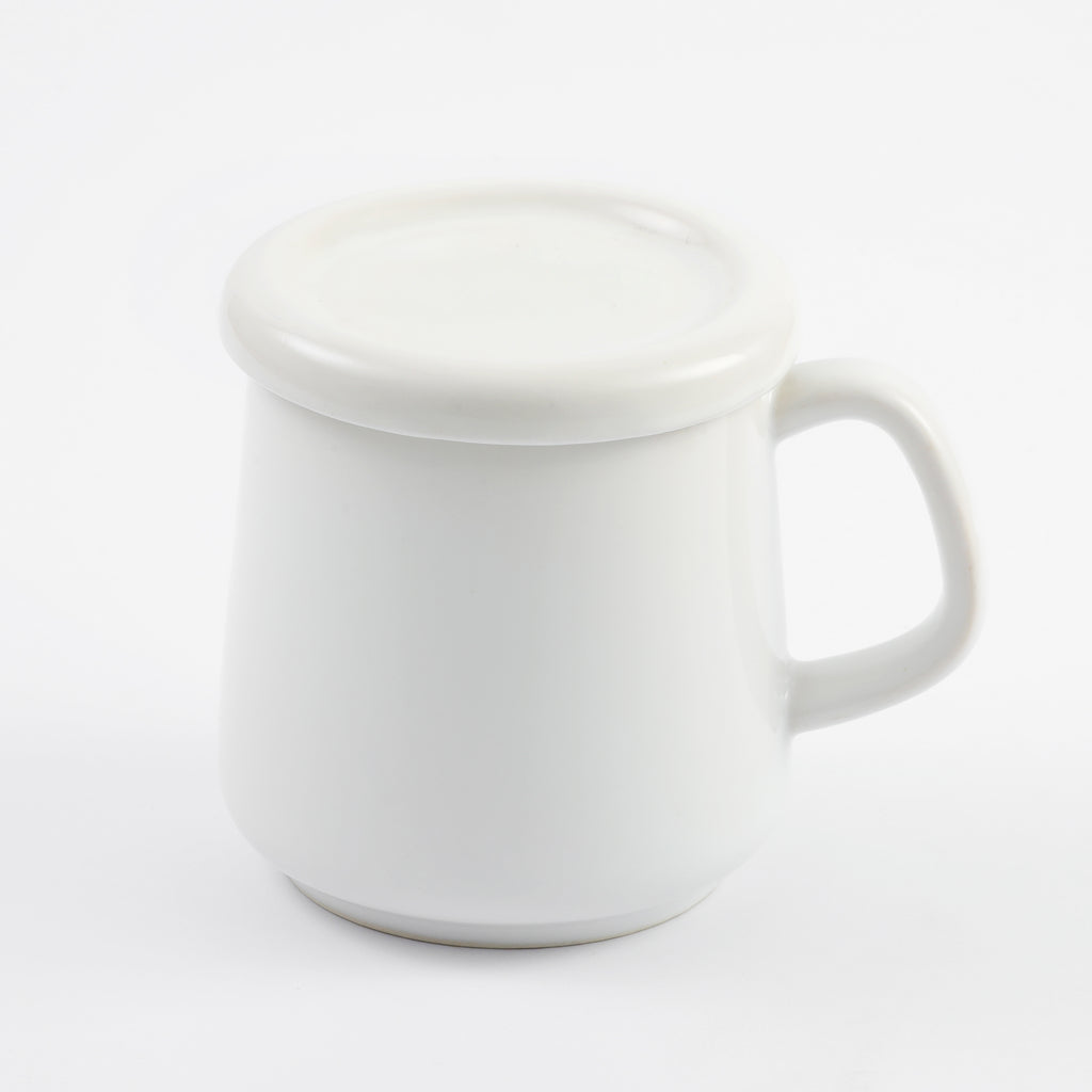 Solid Ceramic White Big Mug With Lid