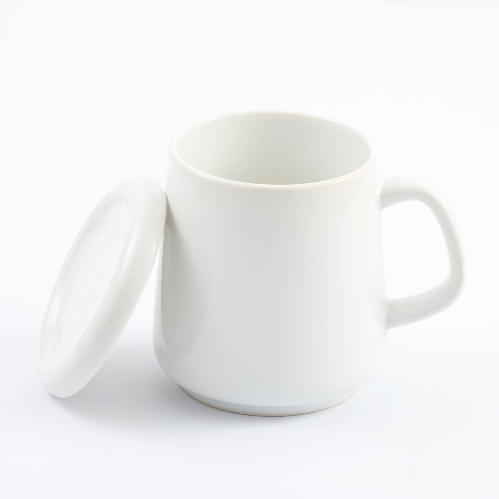 Solid Ceramic White Big Mug With Lid
