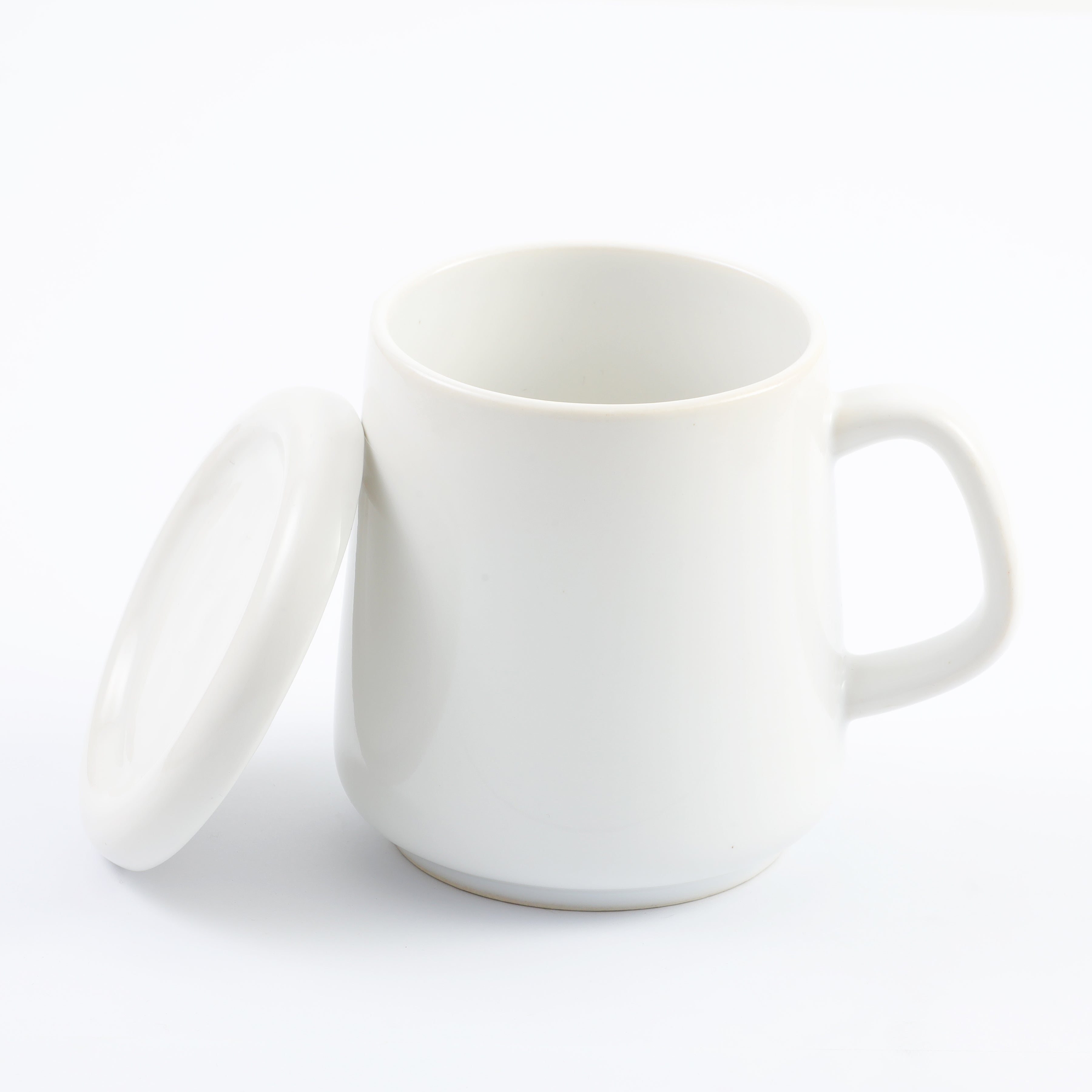 Solid Ceramic White Big Mug With Lid