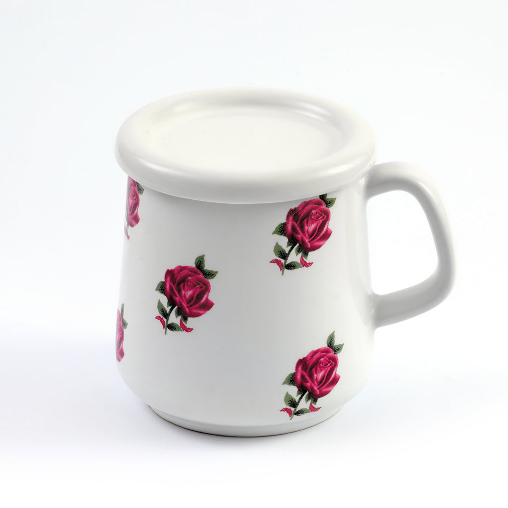 Rose White Ceramic Big Mug with Lid