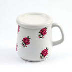 Rose White Ceramic Big Mug with Lid