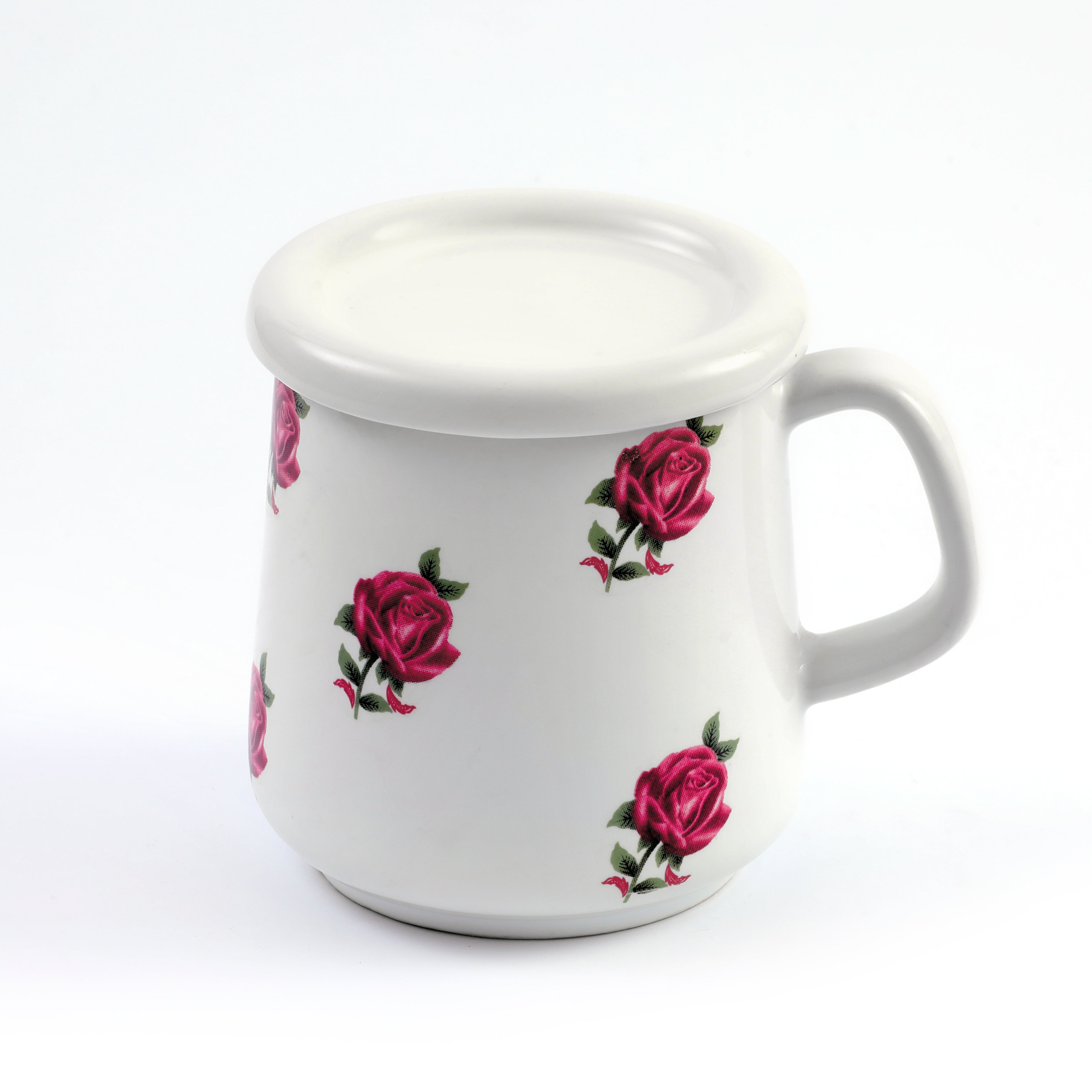 Rose White Ceramic Big Mug with Lid