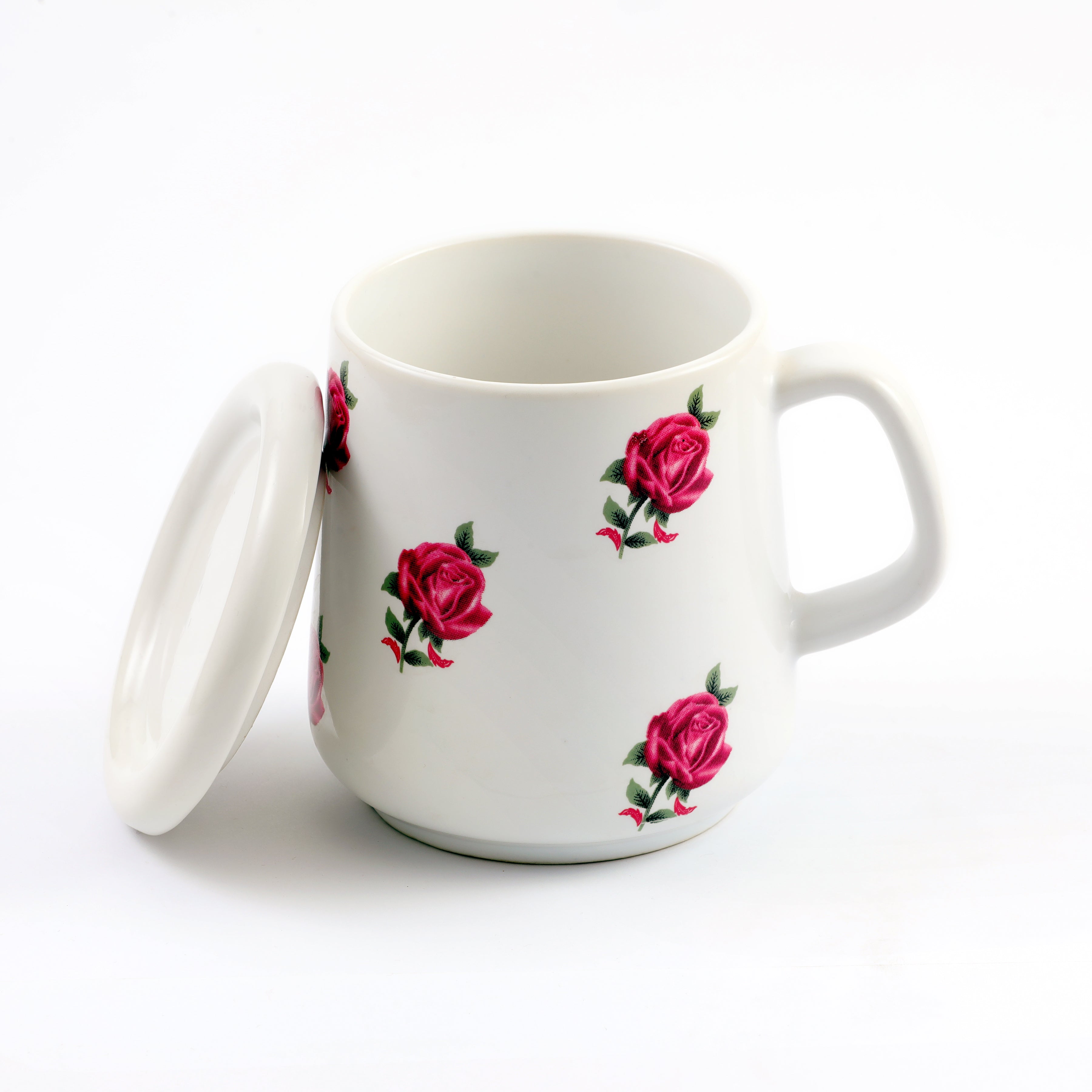 Rose White Ceramic Big Mug with Lid