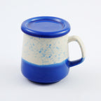 Two-Tone Dotted Ceramic Mug with Lid - Blue & White
