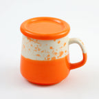 Two-Tone Dotted Ceramic Mug with Lid - Orange & White