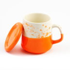 Two-Tone Dotted Ceramic Mug with Lid - Orange & White