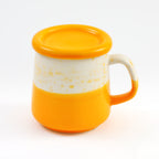 Two-Tone Dotted Ceramic Mug with Lid - Yellow & White