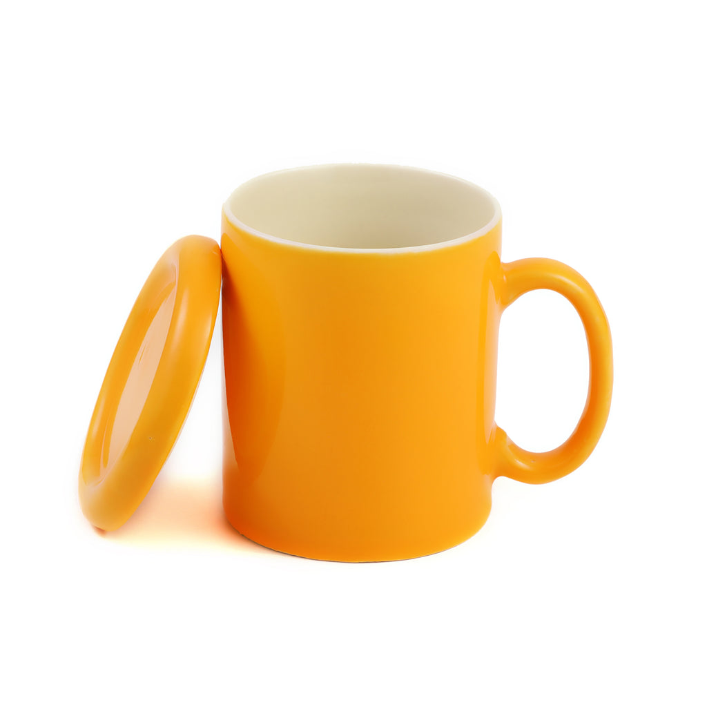 Solid Yellow & White Ceramic Juice Mug with Lid