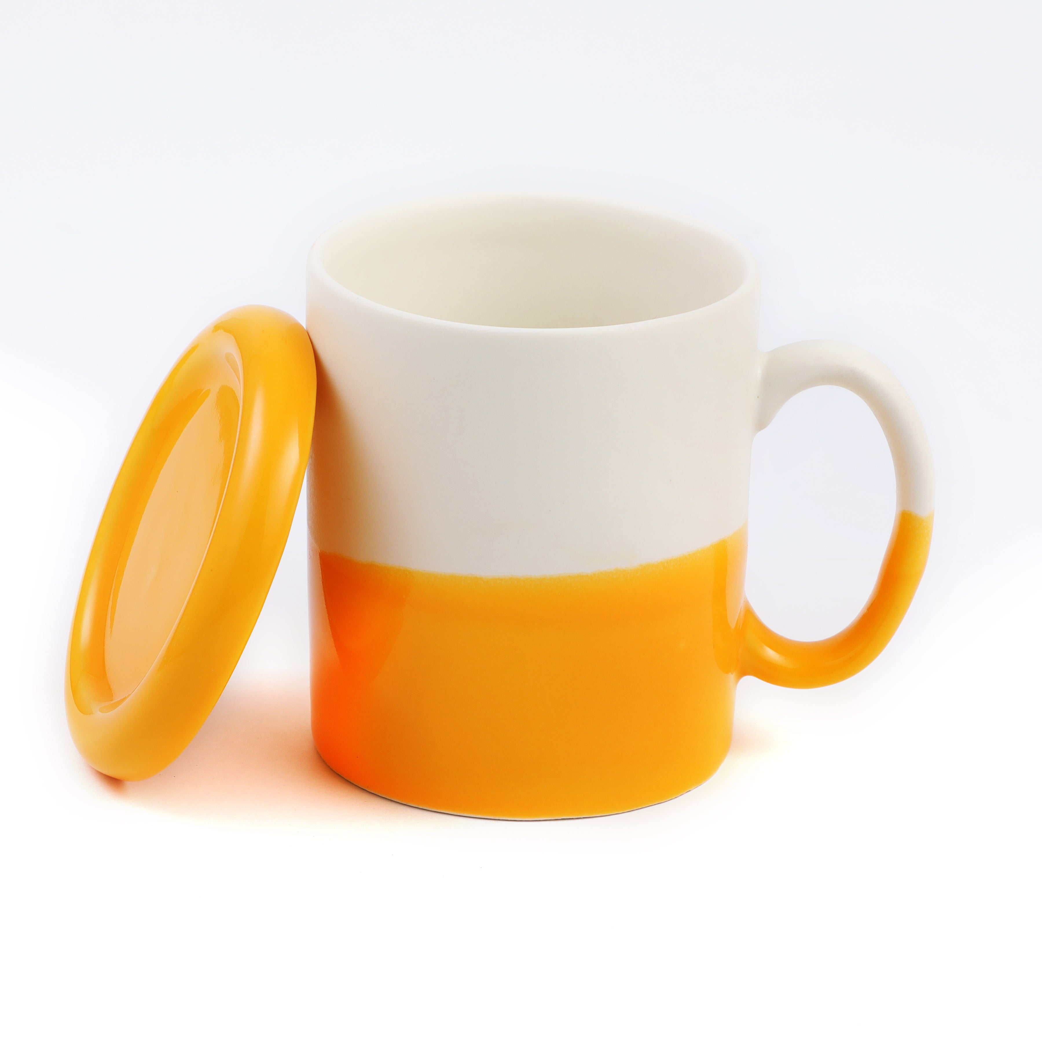 Yellow & White Juice Mug With Lid