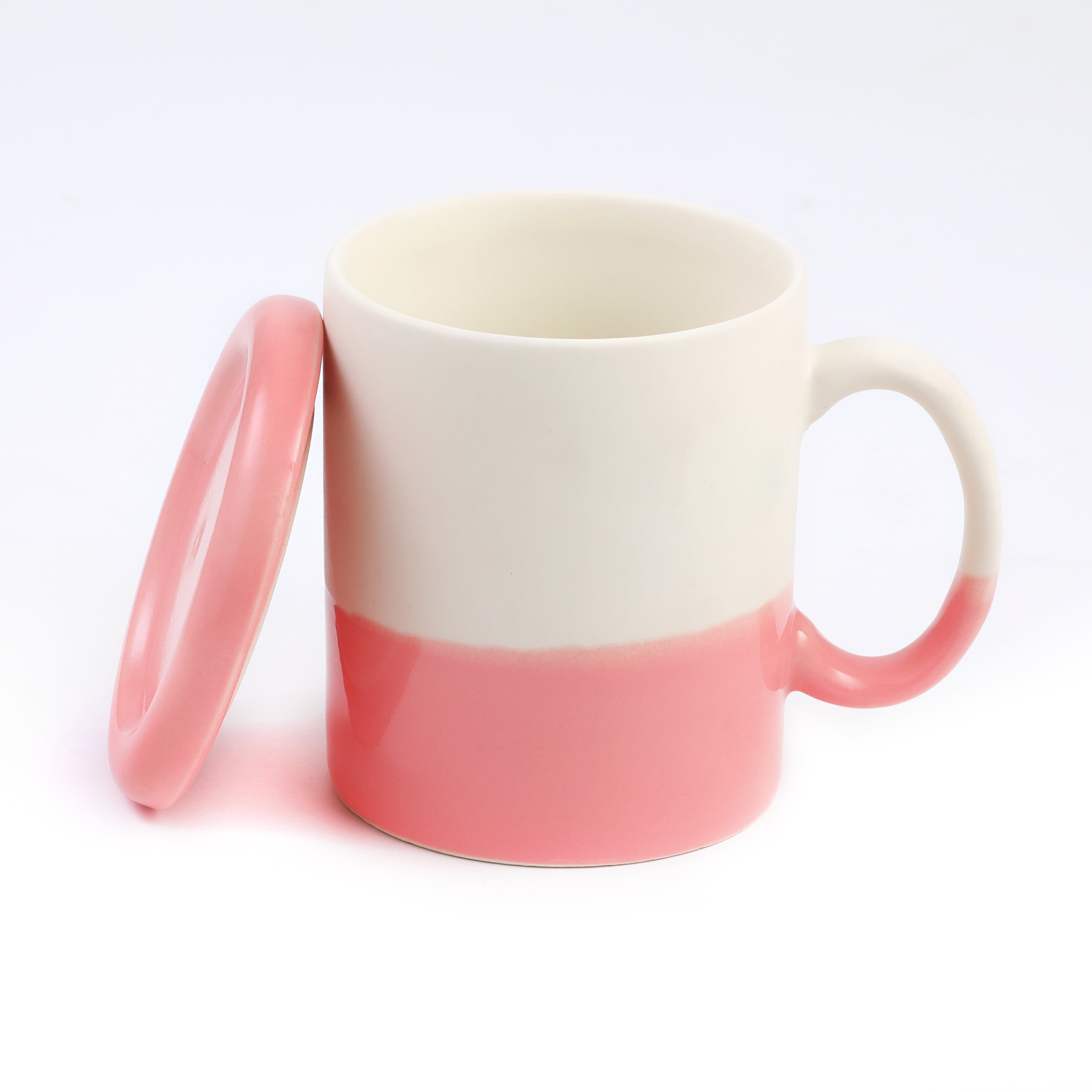 Pink & White Juice Mug With Lid