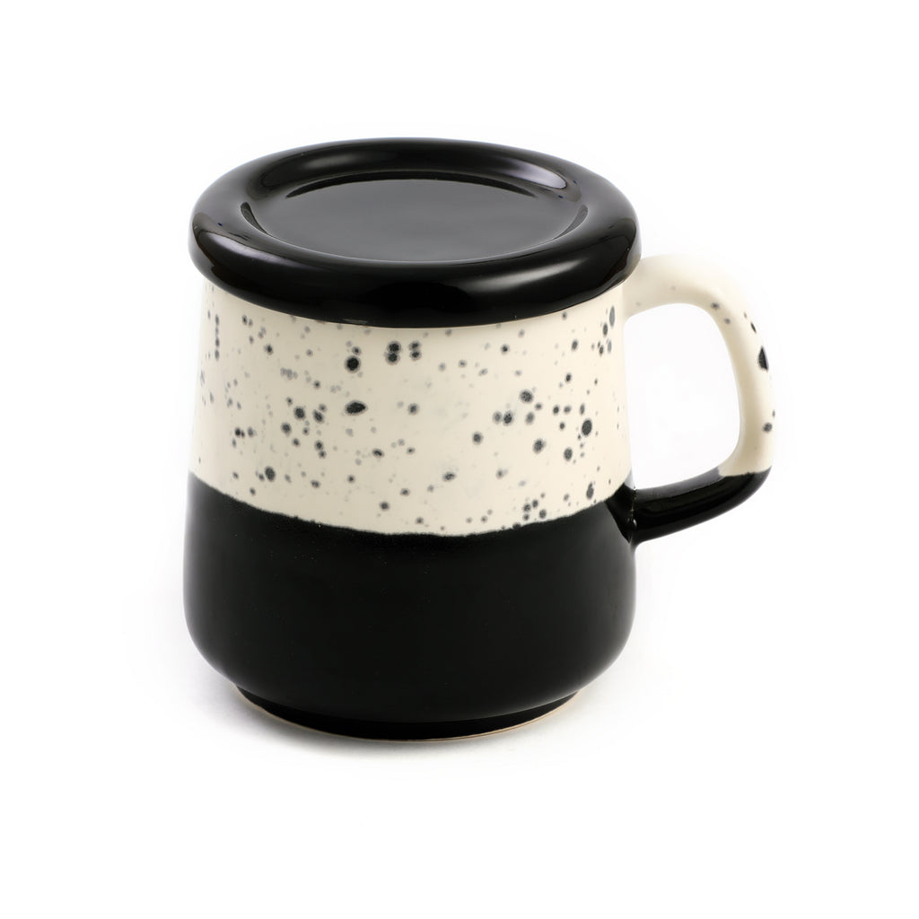 Two-Tone Dotted Ceramic Mug with Lid  - Black & White