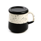 Two-Tone Dotted Ceramic Mug with Lid  - Black & White